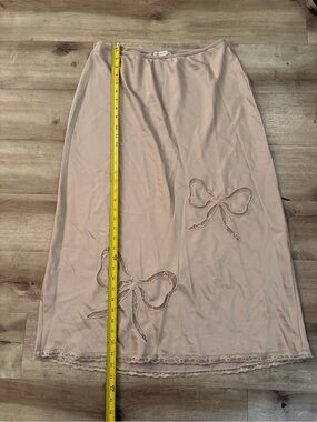 Blush Pink Midi Slip Skirt with Bow cut outs